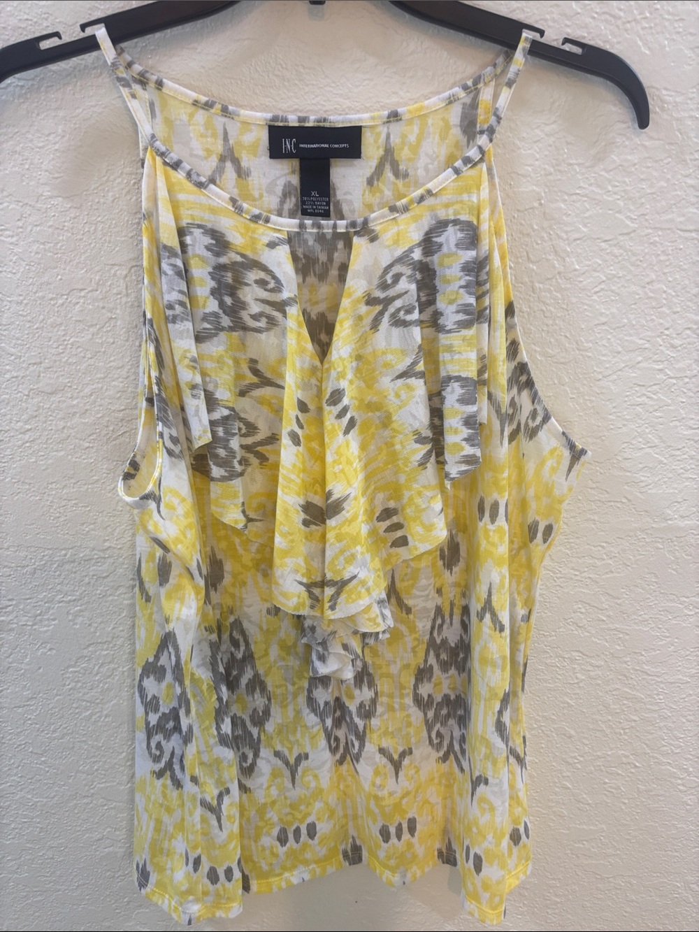 INC International Concepts Yellow & Gray Ruffle Front Camisole